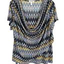 Dress Barn  Plus Size 1X Top Chevron Purple Blue Drape Neck Short Sleeve 1058 Photo 0