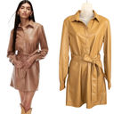 Wilfred  Aritzia Caroline Shirt Dress Iced Latte Belted Faux Leather Womens Small Photo 1