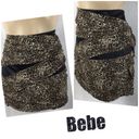 Bebe  Brown & Black animal leopard print layered bandage Micro mini skirt M Photo 1