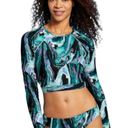 All In Motion  Swim Rash Guard Top Womens Large Black Blue Cropped Tie Back Photo 0