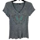 Apt. 9  Gray Ribbed Top with Turquoise and Rhinestone Butterfly Size Medium Photo 52