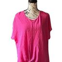 Rachel Zoe Rachel Ray Hot Pink Cap Sleeve Boxy Knot Hem Pullover Barbie Linen Tee Shirt 1X Photo 0