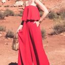 Free People  Gia Red Strapless Flounce Top & Wide Leg Pants Set Size Small Photo 5