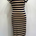 RD Style NEW  Navy & Beige Striped Open Back Cap Sleeve Fitted Maxi Dress Small Photo 2