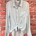 Abound Blue and White Striped  Front Tie Button-Up Blouse Photo 2