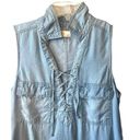 SO  Brand DENIM DRESS Womens XS Sleeveless Criss Cross Tie Front Pockets Collar Photo 2