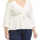 True Craft  Plus Size Smock Waist Peasant Top in Ivory Bow Tie Detail Blouse Photo 0