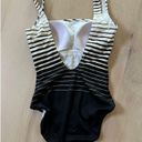 Gottex Vintage 80s  One Piece Swim Suit Striped Black Gold Cream Size 6/36 Photo 8