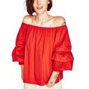 ZARA Woman Red Orange Off The Shoulder Puff Sleeve Blouse S Photo 1