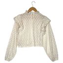 ZARA  Top Womens M Floral Lace Ruffle Neck Shoulders Long Sleeve High Neck Cream Photo 13