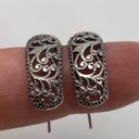 Sterling Silver Open Hoop Marcasite Scroll Earrings 925 Photo 4