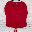 The Moon  Orchid Hot Pink V Neck Tie Front Blouse Photo 0