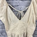 Sim & Sam  Crop Halter Top Beige Linen Blend Puff Sleeve Smocked Size XL Photo 5