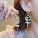 Elegant White Pearl Dangle Drop Earrings for Women Gold Photo 3