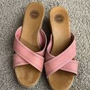 UGG  Pink Leather Criss Cross Mule Wedge Sandals Women's 7.5 Photo 3