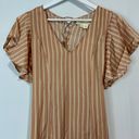 Saltwater Luxe Free People X  Women’s Stripe Angel Sleeve V Neck Midi Dress Taupe Photo 1