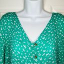 Charming Charlie  Floral  Flutter Sleeve Tie Front Button Blouse Teal Green M Photo 2