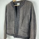 Chico's  Suede Leather Jacket Womens Size 1 US Size 8 Meduim Brown Piping Photo 2