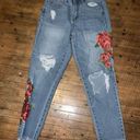 Cello  embroidered roses distressed size 1 high waist mom jeans Photo 0