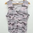 LuLaRoe  Top Women LAGE Pink Purple Grey Camo Print V-Neck Front Zip Tank Photo 6