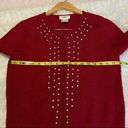 Talbots  Cardigan Sweater Open Front w/ Top Clasp Bling Size Medium Dark Red Photo 7