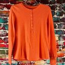 L.L.Bean  Orange Long Sleeve Waffle Print Henley Shirt Size Medium Regular Photo 0