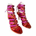 Brian Atwood  Felisa Sandals Mixed Media Strappy Braided Leather Orange Pink 7 Photo 1