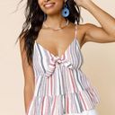 Jun & Ivy Boutique Striped Front Tie Tank Top Small Cropped Red White Blue Adjustable cami Photo 0