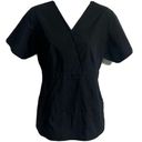 Dickies  womens faux wrap v neck black scrub top pockets stretch short sleeve s Photo 0