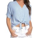 Elan  Striped Tie Front Top Button Down Short Sleeve Women’s Size Small NWT Photo 0