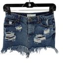 Vintage Havana  distressed mini skirt button fly denim jean blue 4 26 S Photo 1