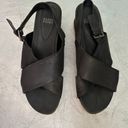 Eileen Fisher Woman’s Black Wedge Nubuck Leather Buckle Strappy Sandals, Sz 10 Photo 1