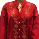 Coldwater Creek  Red Floral Beaded Button Up Long Sleeve Cotton Blouse Women’s 3X Photo 5