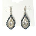 Vintage Blue  Clear Crystal Teardrop Dangle Earrings Silver Plated Post Photo 0