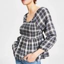 Tommy Hilfiger Tommy Jeans Womens Size Medium Plaid Peplum Smocked Top •Scoop Neck Long Sleeves Photo 0