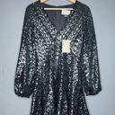 Alexis Renada Sequin Long Sleeve Mini Dress NWT in Gunmetal Size Medium Silver Photo 2