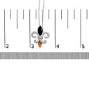 Onyx NIB .925 Silver Marquise  & Citrine & Diamond Fleur De Lis Pendant Necklace Photo 4