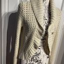 Daisy Fuentes Cardigan Knit Sweater Jacket Crochet Coastal Cottage Coquette Oatmeal Cover Shawl Shrug Bolero Photo 1