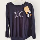 Rae Dunn  Black Boo Ghost Shirt With Socks Set Size L Long Sleeve Halloween Fall Photo 0