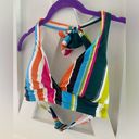 Anne cole  Multi Color Colorblocked Lined Deep V Neck Tie Halter Swimsuit Top Med Photo 2