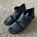 Eileen Fisher  Kes Perforated Nubuck Wedge Sandals in Black Size 8 Photo 0