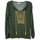 Christopher & Banks  Green and Gold Boho Top with Tassels Women’s Size Medium Photo 36