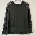 Women’s Long Sleeve Ribbed V Neck Tee Shirt with Lace Sleeves Black Size L NWOT Size L Photo 25