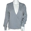 Bishop and Young  Shirt Womens Small Blue White Stripe Surplice Neck Work Casual Photo 0