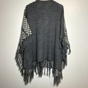 Flying Tomato  Poncho Sweater Button Front Fringe Hem Knitted Gray White S/M Photo 52