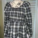 Tommy Hilfiger Tommy Jeans Womens Size Medium Plaid Peplum Smocked Top •Scoop Neck Long Sleeves Photo 2