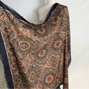 Edge Elaine Gold Large Square Boho Scarf Wrap Brown Black Floral Frayed  46x46 Photo 7