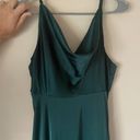 SheIn Dark Green Draped Neck Dress High Slit Spaghetti Strap Flowy Prom Night Out Photo 2