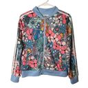 Adidas  Women Small Blue Pink Floral Tricot Jacket Lightweight Ribbed Girls XL Photo 0