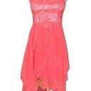 Daisy  FORMALS CORAL PINK HIGH LOW CHIFFON LACE STRAPLESS SWEETHEART DRESS SMALL Photo 0